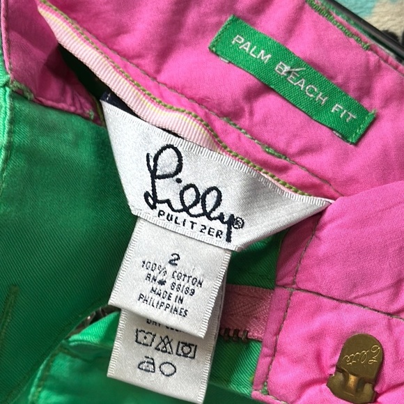 Lilly Pulitzer Palm Beach Fit Cropped Pants Green Pink Anchor Embroidered Size 2 - Picture 2 of 5